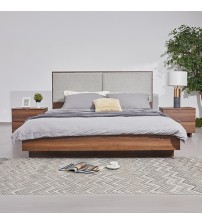 Myles MDF Board Bed Frame with Melamine Finishing Fabric Upholstered Headboard Foam Padding LED Light